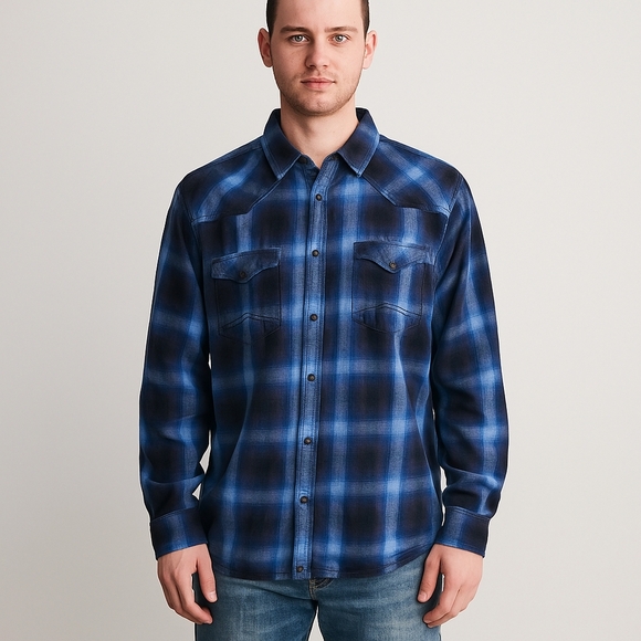 Cody James Other - Cody James Men Button Up Shirt XLarge Blue Plaid Flannel Western Pearl Snap